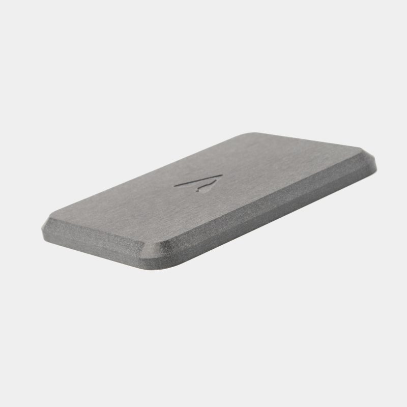 Artpresso small cleaning tool platform in diatomite stone, brushed grey surface with the engraved Artpresso mark