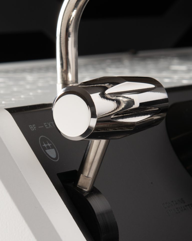 Polished steam knob on the BIGFACE Strada marked BF EXT beside the smile logo
