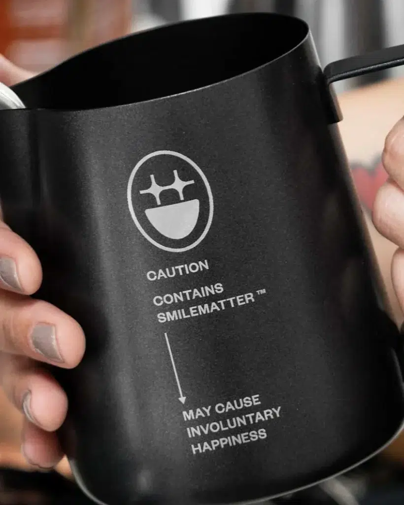 Engraving detail on the black BIGFACE milk pitcher